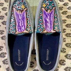 Rockport Women's Colorful Artistic Loafers - Light Blue hand painted 7.5W